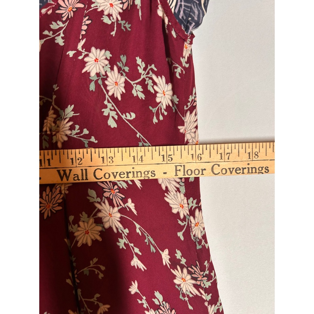 Cinq a Sept Burgundy Nathalia Floral Silk Asymmetrical Midi Dress 10 Mixed Print - Picture 10 of 12